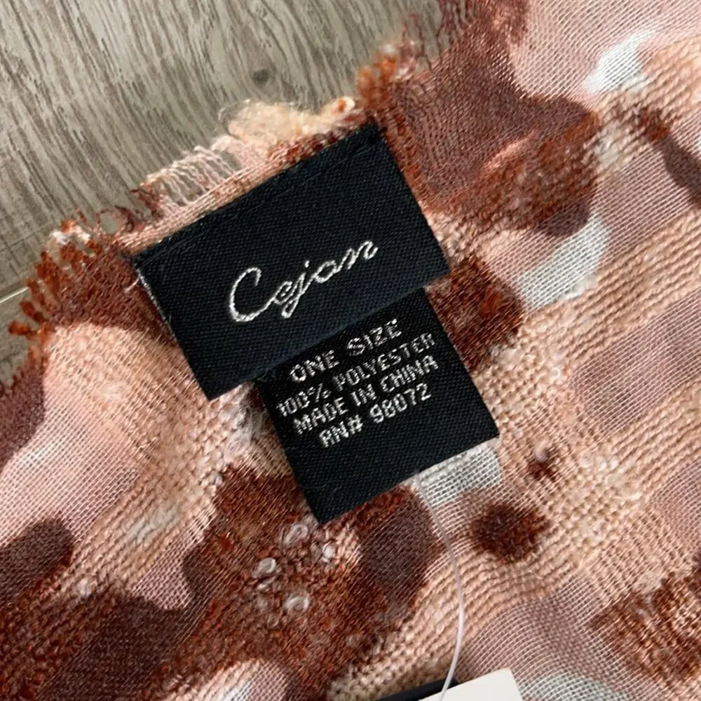 NWT CEJON Women's Rust Brown Tie Dye Fringe Wrap Scarf